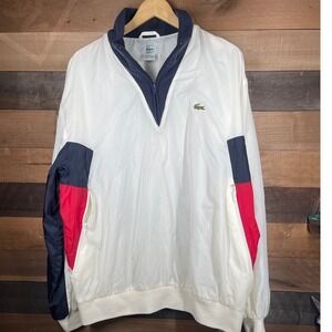 Vintage IZOD LACOSTE Mens  Colorblock Anorak Jacket White Blue Red XL